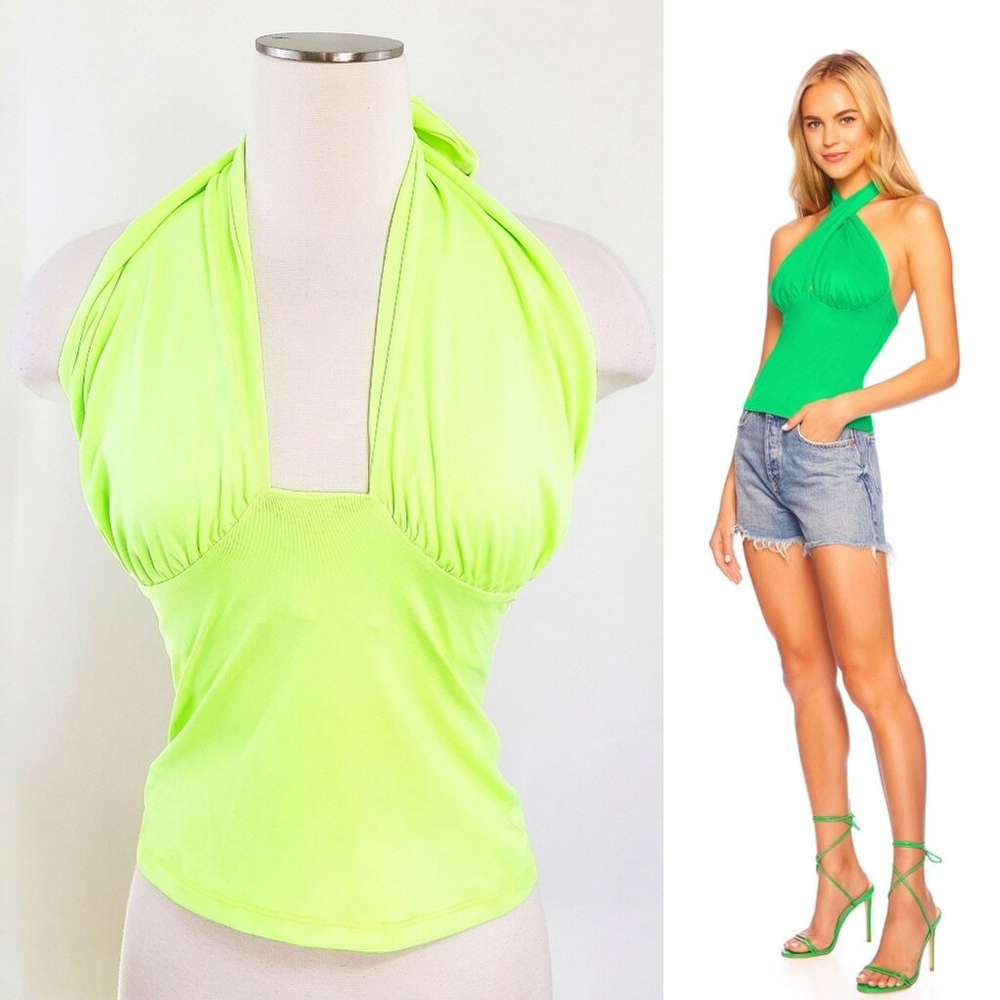 Susana Monaco halter cross top lightning bolt neon green tank women's size small